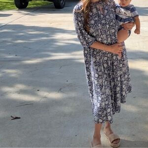 SHEIN Blue and White Floral Midi Dress